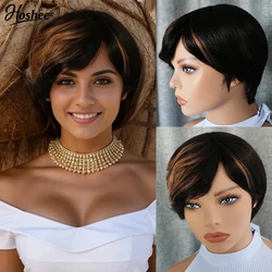Hoshee Short Straight Ombre Brown Colored Glueless Wear And Go Human Hair Wig Full Machine Made Pixie Cut Wigs For Black Woman