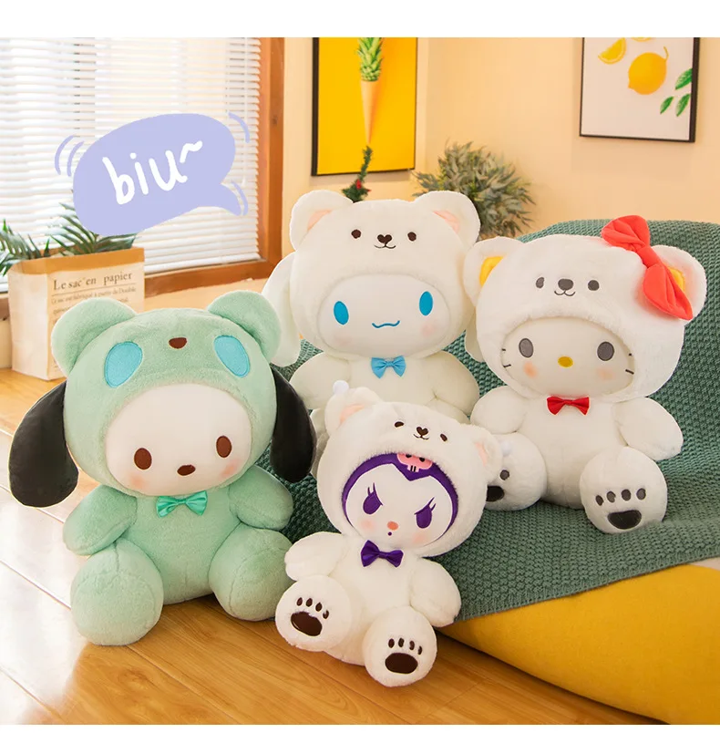 Cute Sanrio Plush Hello Kitty Kuromi Melody Toy Kawaii Cinnamoroll Big Ear Dog Soft Kids Gift