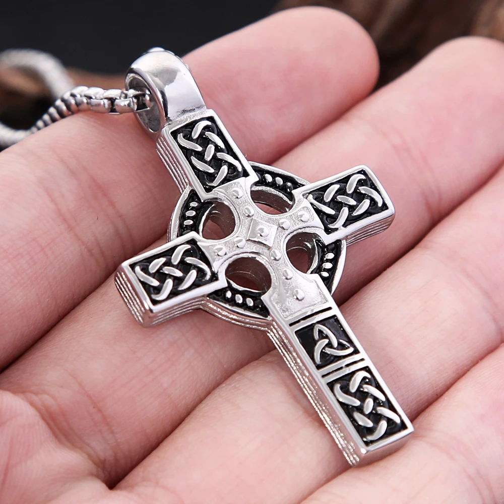 Collar De Cruz Cristiana De Acero Inoxidable Con Cordón Trenzado Negro - Ajustable, Unisex, Ideal Para Regalo (Día Del Padre)