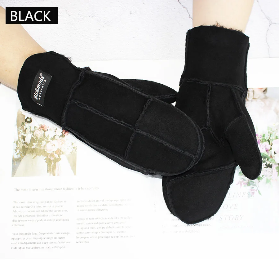 Sheepskin Fur Mittens Women's Ordinary Thick Winter Warm Hand-Stitched Boy Outdoor Windproof Cold Fingerless Gloves