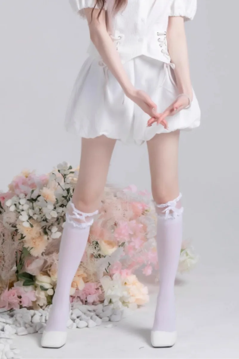 2023 Spring And Summer New Soft Comfortable Bud Leggings Shorts Women Clothing White Loose Elastic Waistband Lace-up Short Pants