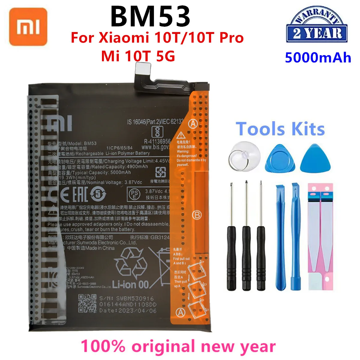 

Xiao mi 100% Orginal BM53 5000mAh Battery For Xiaomi 10T/10T Pro/ Mi 10T 5G Phone Replacement Batteries+Tools