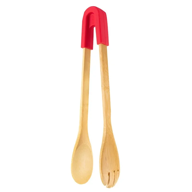 Kitchen Silicone Bamboo Tongs BBQ Grilling Clip Clamp Tong Salad Bread Tongs Eco Friendly Cooking Utensils