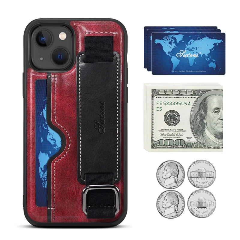 Wallet Simplicity Pu Leather Case For Iphone 15 14 13 12 11 Pro Max Plus Card Slot Holder Hand Wrist Strap Kickstand Back Cover