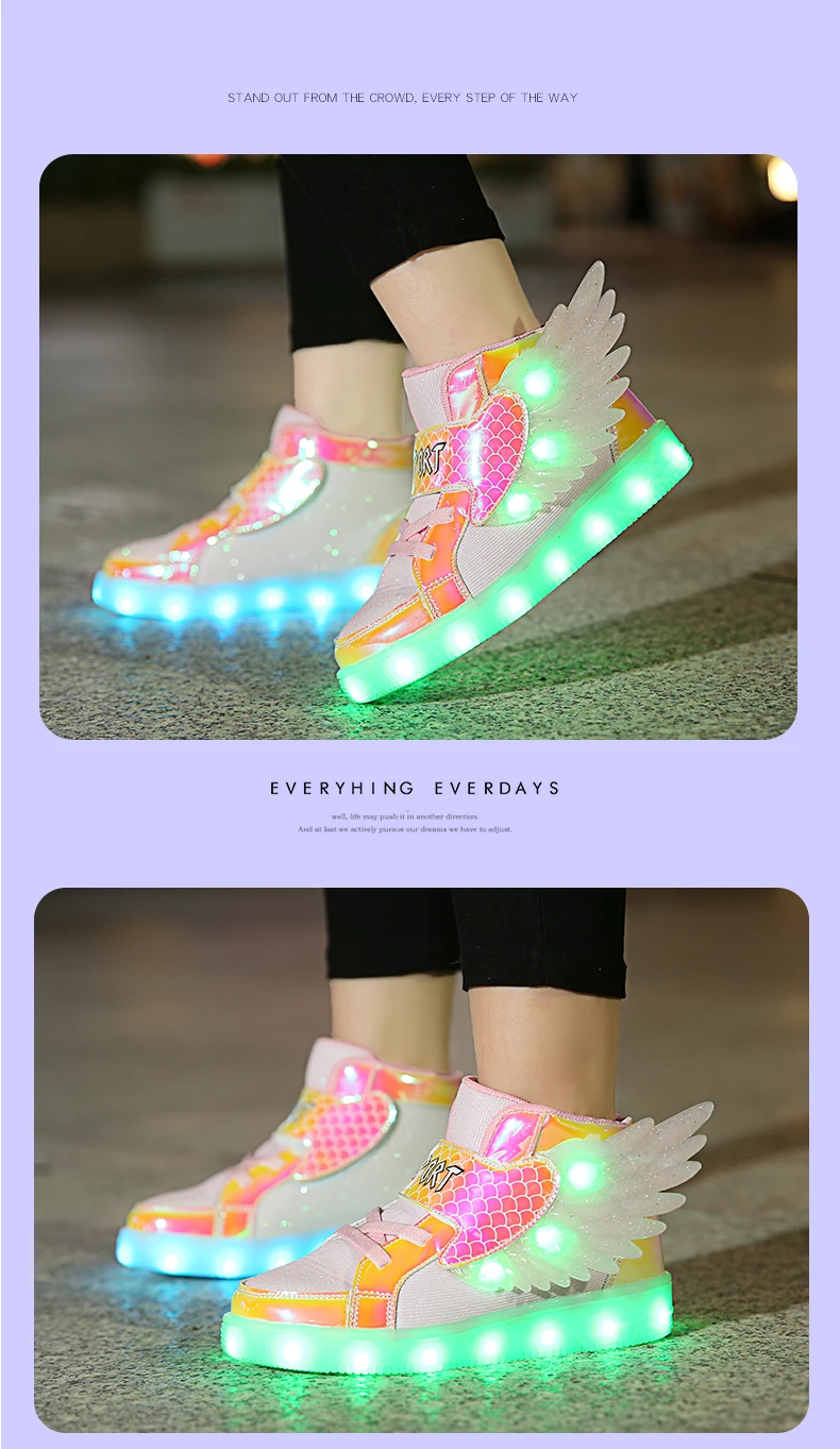 extra wide fit children's shoes 2022 NEW Children Luminous Glowing Sneakers White Pink Led Light  Kids Led Shoes Boys Girls Wing Shoes USB Charging girl princess shoes