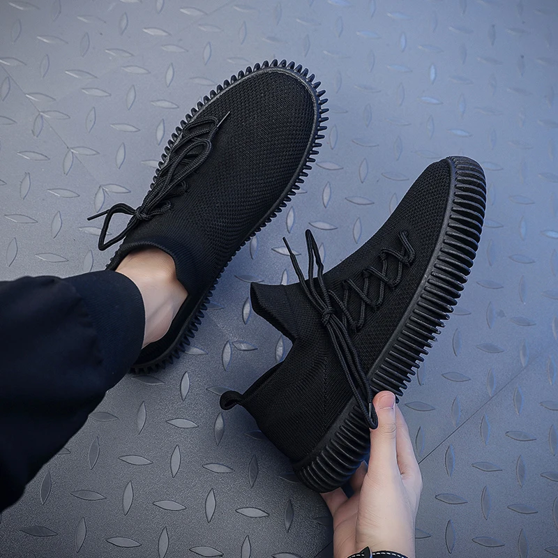 Hollow Canvas Large Size Shoes Women Spring and Autumn New Flat Breathable Fashion Mesh Socks Shoes Flying Weaving Women's Shoes