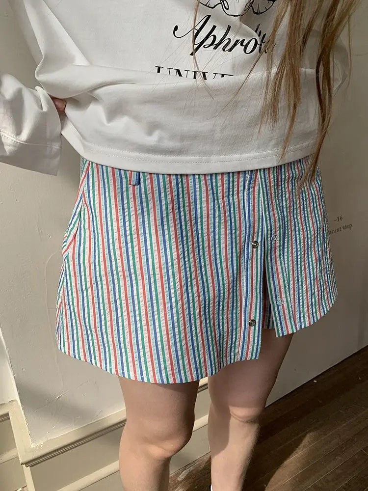 ADAgirl Summer Stripe Shorts Women Y2k Causal Baggy Low Waist Korean Straight Half Pants Streetwear Fashion Female Short Skirts