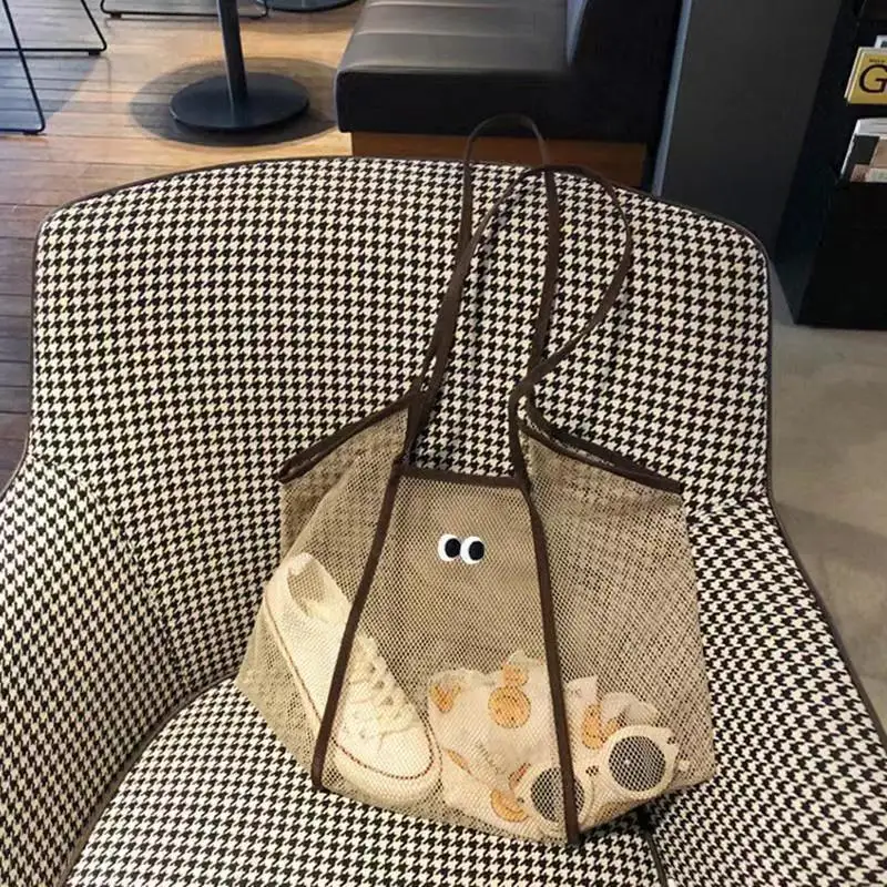 

Mesh Handbag Female Single Shoulder Hollow Out Beach Casual Clothes Swimming Toiletries Storage Khaki Commuter Tote Large Bag