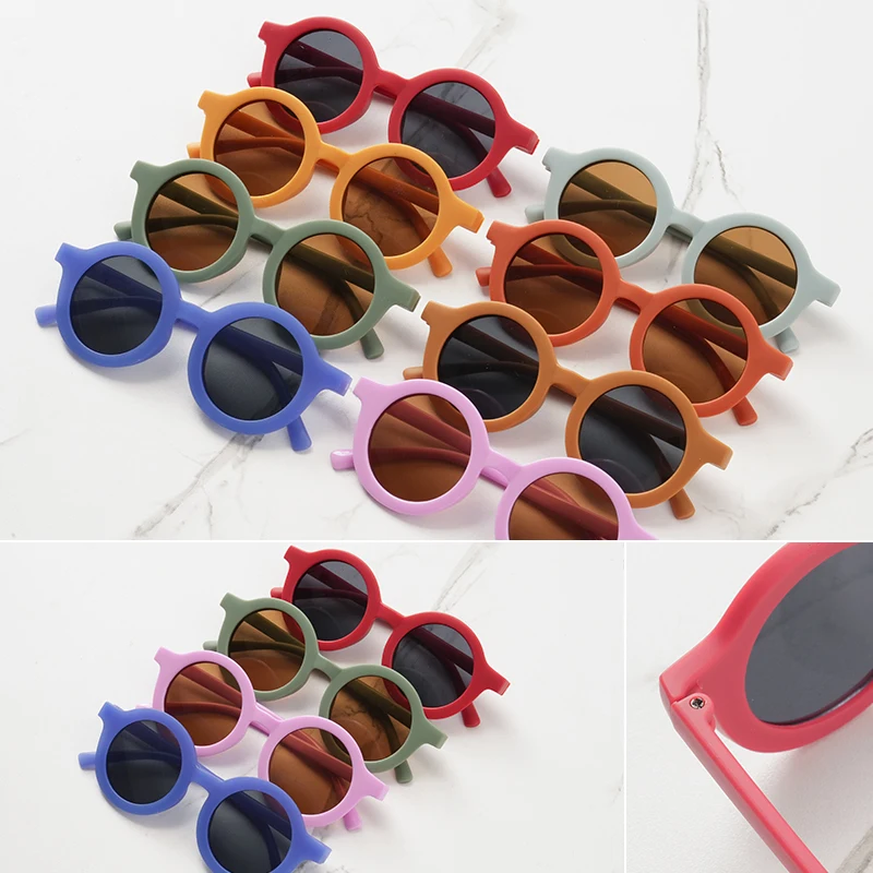 Baby sunglasses matte children's sunglasses trendy round frame retro mocha colored glasses UV400 anti purple line