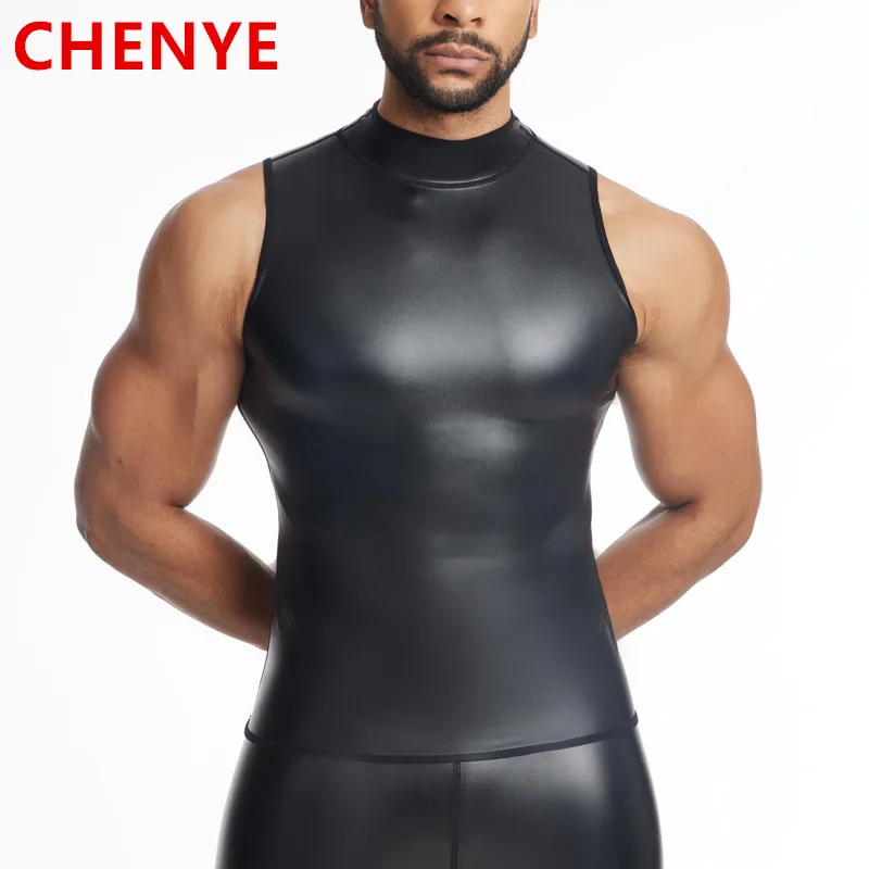 

Mens Fashion Sexy Leather Vest Undershirt Tank Top Sleeveless Shirt Waistcoats Body Shapers Slim Underwear Waist trainer Corsets