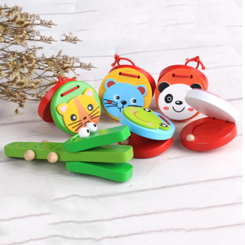 Description Picture 2 of itemKids Cartoon Wooden Castanets Music Instruments Baby Clapper Handle Musical Instruments Toys Educational Toys For Children