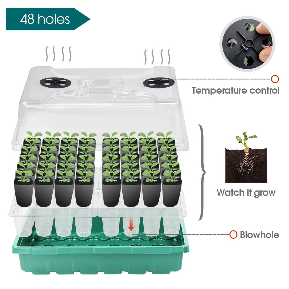 48-Cell Grow Light Nursery Seeds Germination Tray for Home & Greenhouse