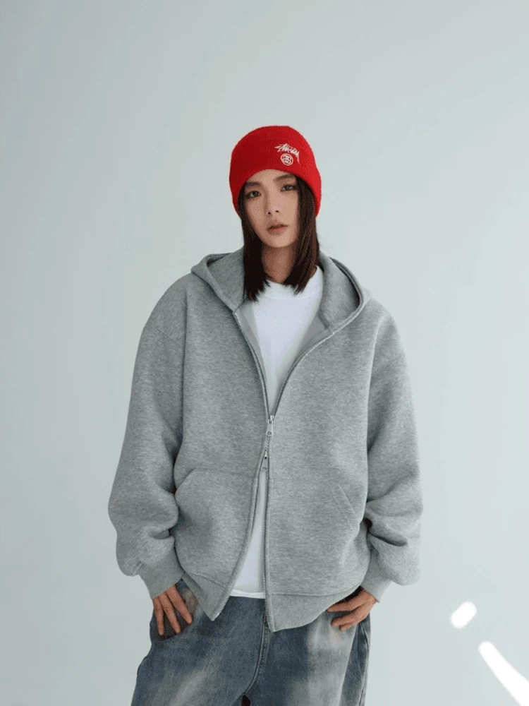 American Sle Heavyweight Light ey Sweatirt ex Autumn Trendy Hong Kong Sle Hooded Open Cardigan Casual Loose Coupl...