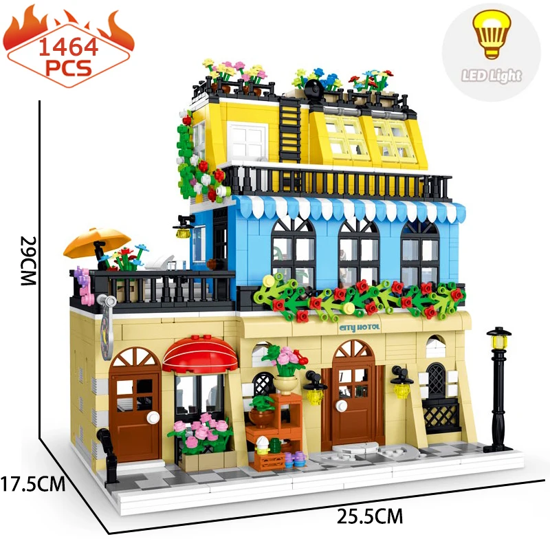 The Garden Hotel Building Blocks Creative Expert City Pub Bar House Model Bricks Street View Toys For Kid Birthday Gift Moc