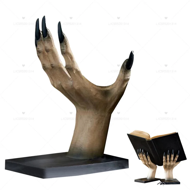 할로윈 마녀 책 스탠드, 할로윈 송진 조각상 마녀 핸드 북엔드, 할로윈 파티 테이블 장식, 마녀 손 책 거치대