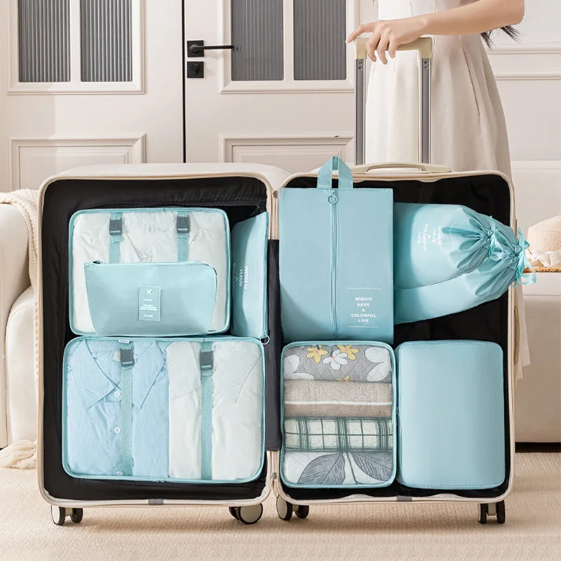 9Pcs Travel Organizer Bags Suitcase Packing Cubes Portable Fold