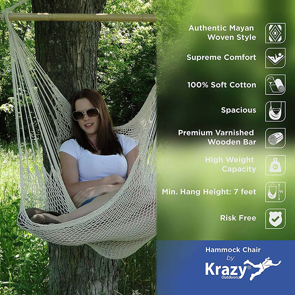 Indoor Outdoor Large Cotton Rope Hanging Chair Solid and Compressive Resistance Practical Natural White Comfort Swing Chair