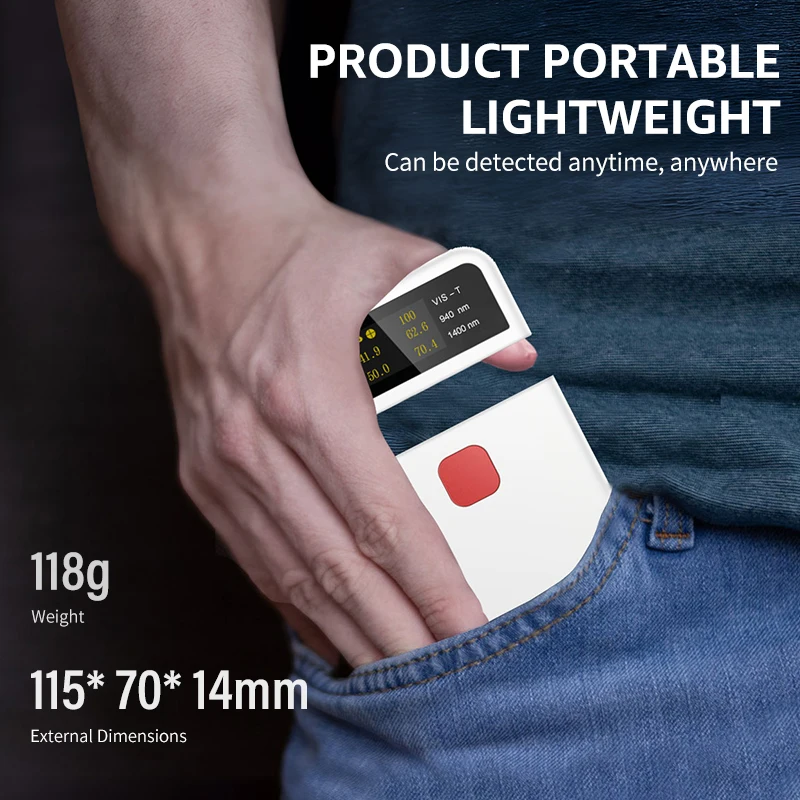 5-IN-1 Handheld Window Tint Transmission Meter VL/UV/IR Transmittance Meter Car Glass Solar Film Tester Type-C Charge 6