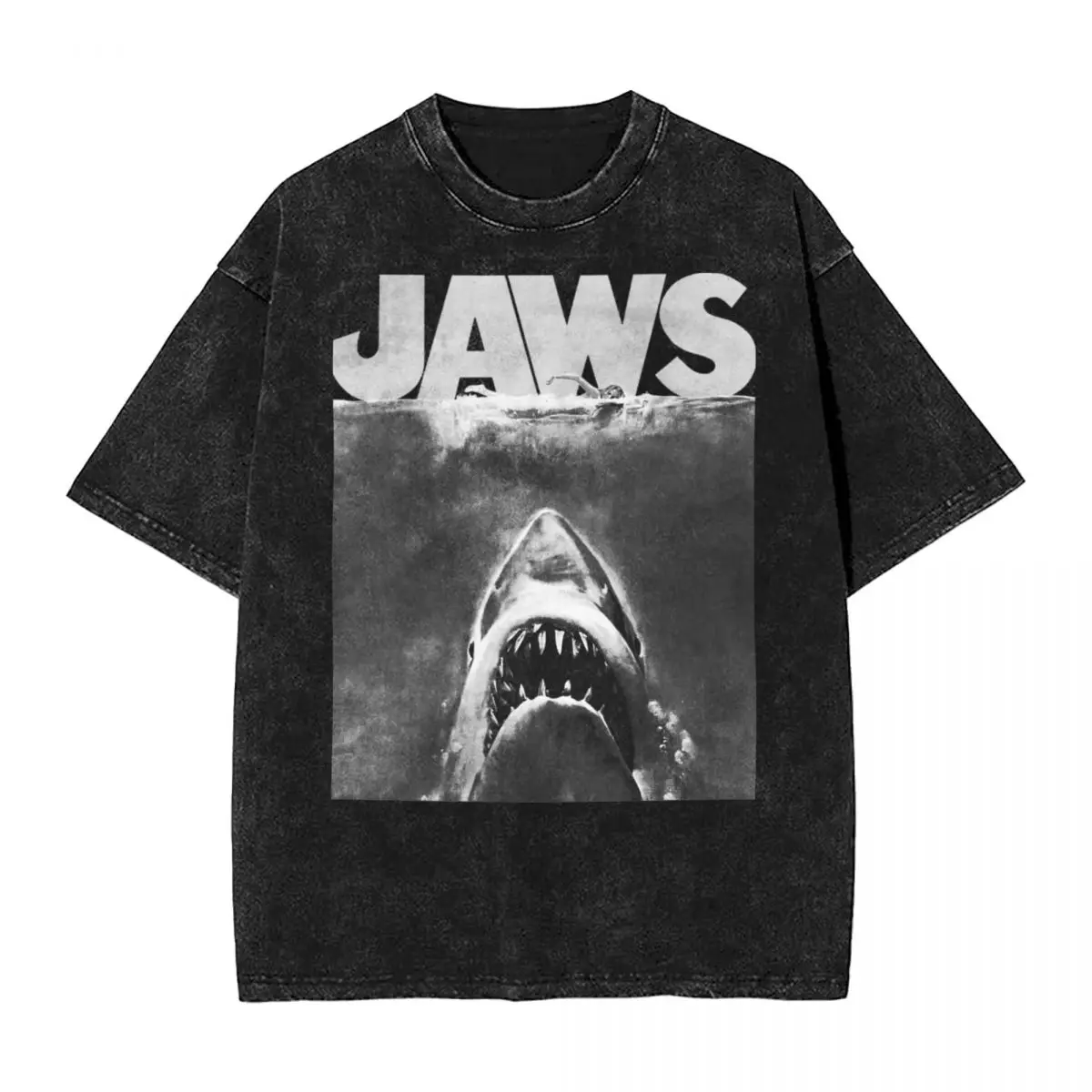 Magliette Lavate Jaws Photo Negativo Shark Attack Hip Hop T-Shirt High Street Streetwear Graphic Tops Tee Shirt Per Uomo Donna