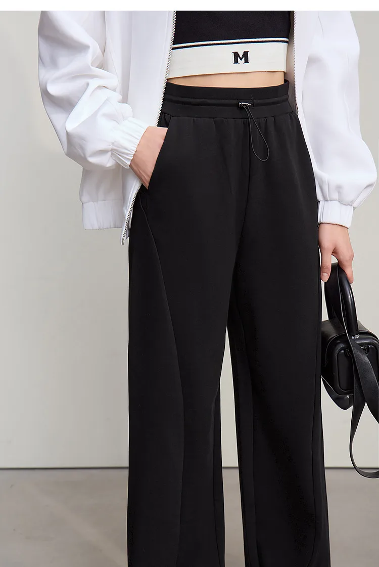 Amii Cotton Pants For Woman 2026 Autumn New Adjustable Rubber Band Waist Casual Pants Long Wide Leg Knit Women Trousers 12641040