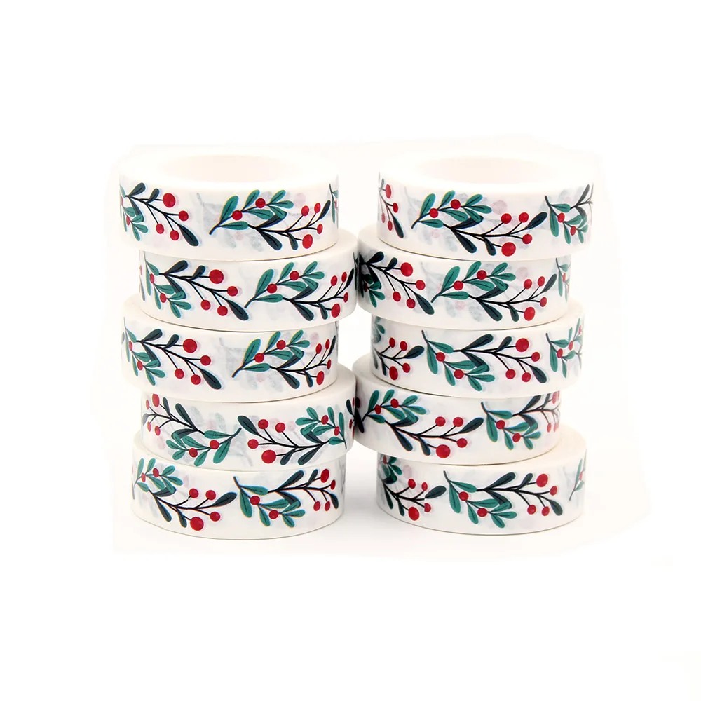 15mm x 10m Christmas Flowers Washi Tape Scrapbook Paper Masking Adhesive Merry Christmas Washi Tape 1PC