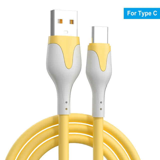 3A Fast Charge USB  Cable Soft Silicone Type C Cable For Xiaomi Redmi Samsung Realme Cables Data Cord Charger USB Cable Phone Yellow for type C