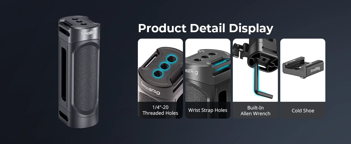 Mini Side Handle Kit, Handgrip w 1/4”-20 Screws Mount/NATO/Cold Shoe , for Sony
