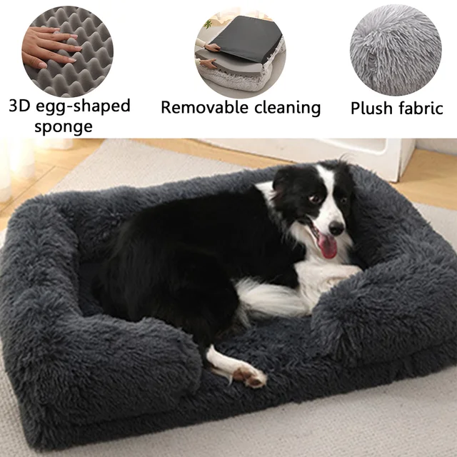 Square Dog Bed Plush Pet Bed Winter Thickened Pad House for Dogs Bed Cat Sofa for Flyffy Dogs Sleeping Bed Sofa Removable Mat 3