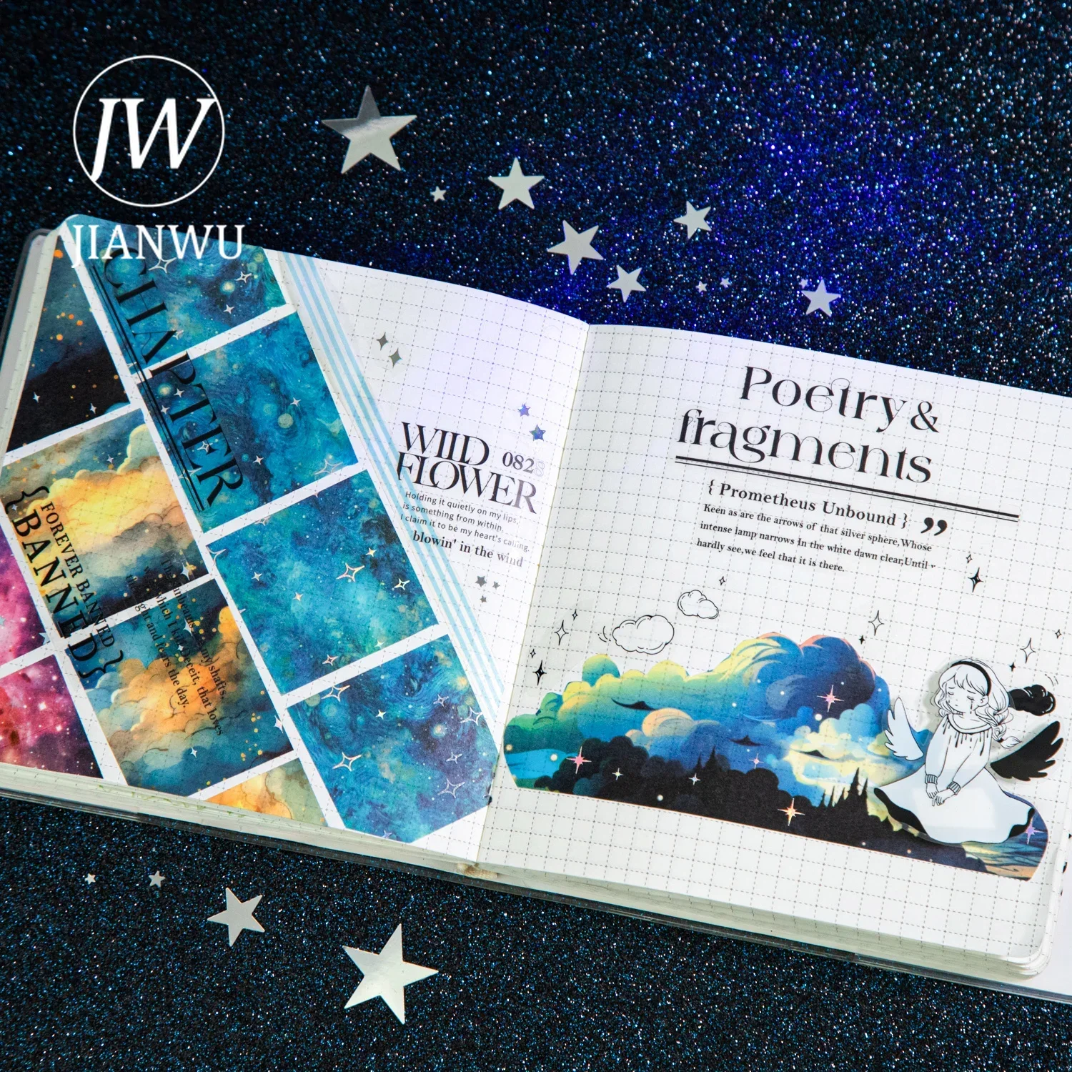 JIANWU 50mm*200cm Starry Dream Series Laser Cloud Star Landscape Material Collage Washi Tape Creative DIY Journal Stationery adhesive tape,washi tape,adhesive tapes,decorative tape,decoration tape,collage tape