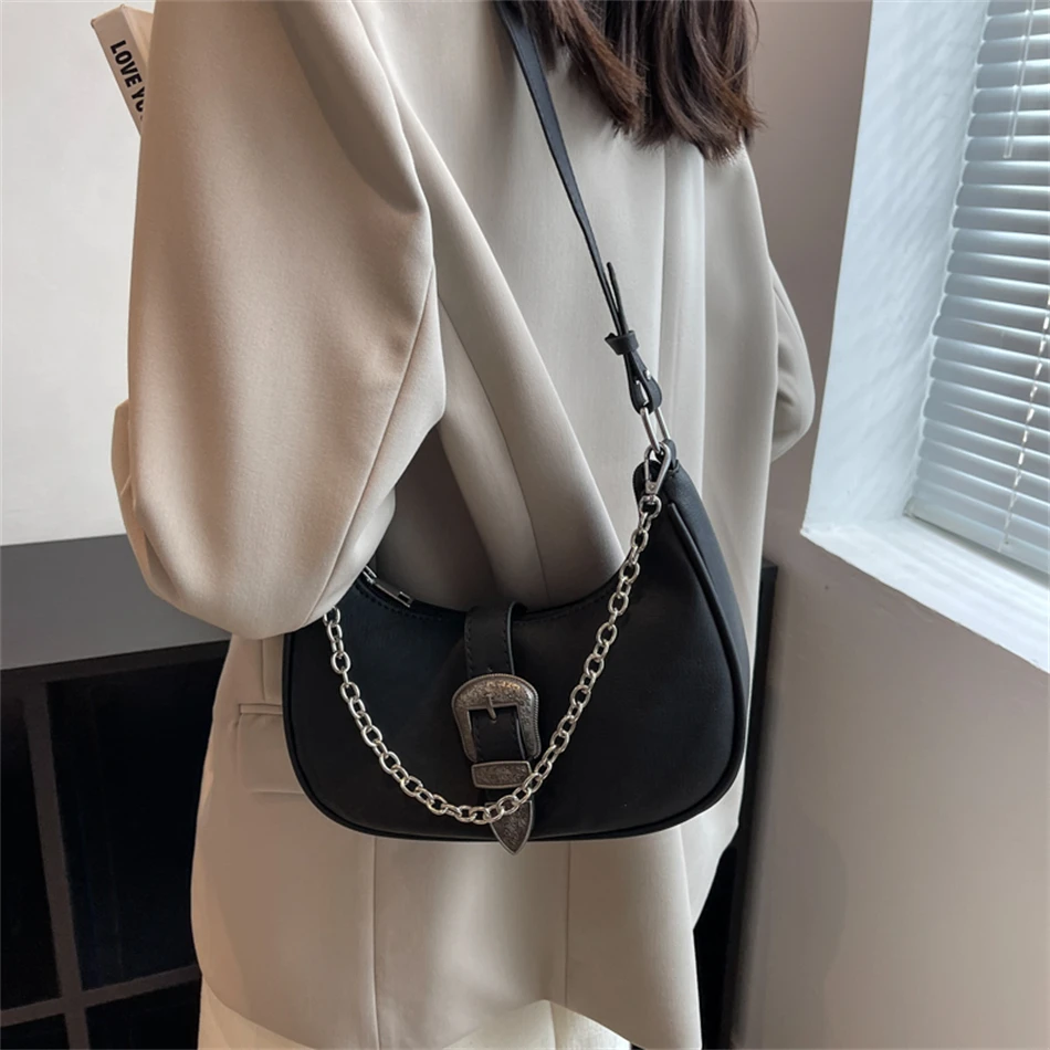 New Fashion Half Moon Bag PU Leather Shoulder Bags for Women 2022