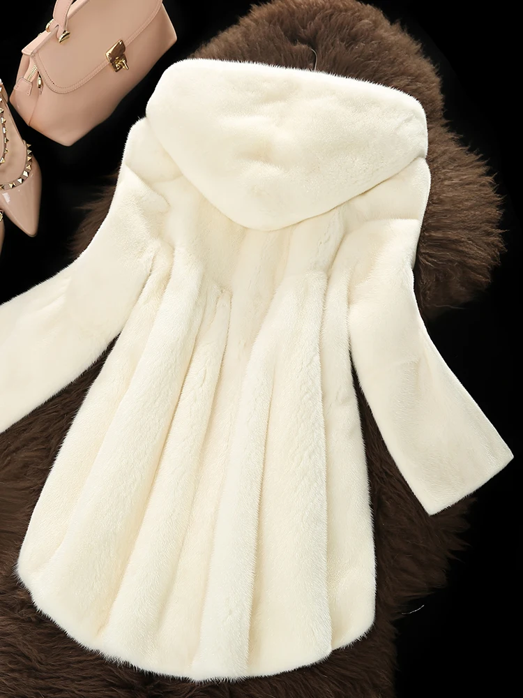 

Длинное пальто из меха норки, новинка 2023, импортное Женское пальто из меха норки, с капюшоном в виде волны, MD7248