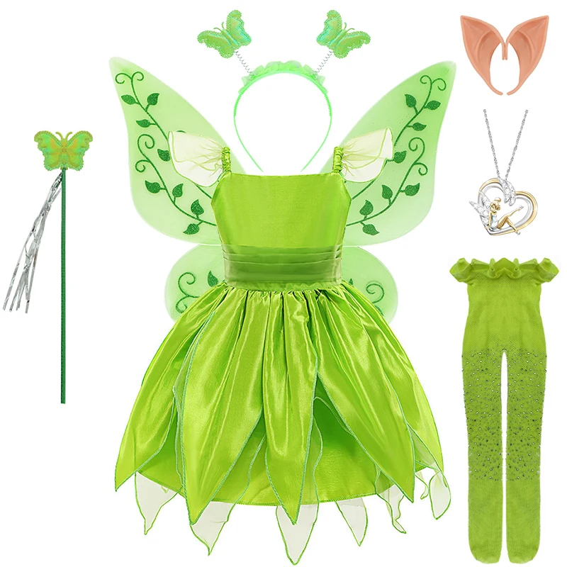 thumbnail image 1 of Disfraz de Campanilla para niña, disfraz de elfo verde para carnaval, fiesta de cumpleaños, Halloween, 1 of 5