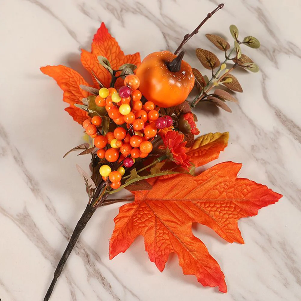 1PC Künstliche Blätter Zweig Gefälschte Herbst Blätter Stiele Pflanzen Outdoor Home Decor Halloween Thanksgiving Dekorationen – Detail 2