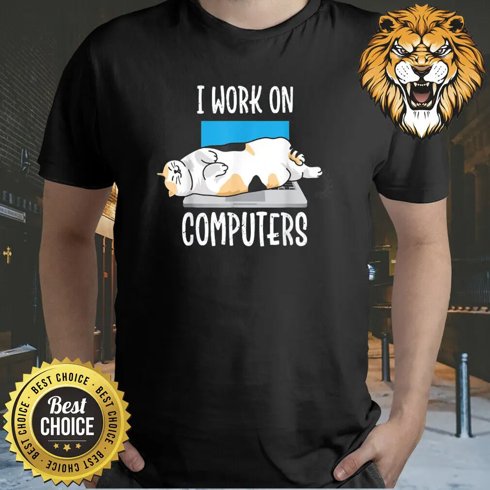 Lavoro Su Computer Cat Shirt S-3Xl Q2412 Maniche Lunghe O Corte