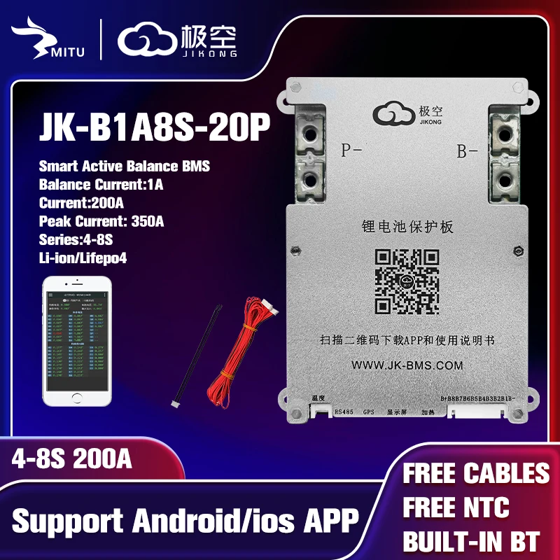 

Jk Bms B1A8S20P Φ 6S 7S 8S 200A 350A 12V 24V 36V 48V 60V 72V Smart Bluetooth Active Balance Lifepo4 li-ion