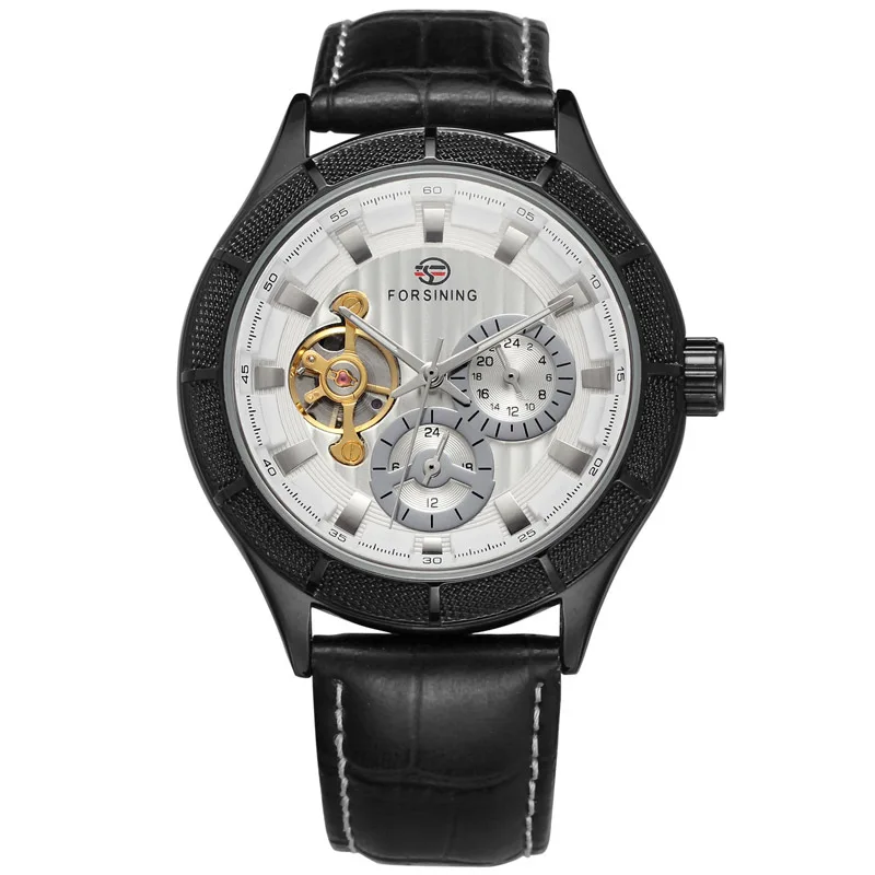 Fashion Forsining 233 Top Brand Genuine Leather Retro Hollow Out Five Pin Automatic Mechanical Man's Gift Wrist Watches