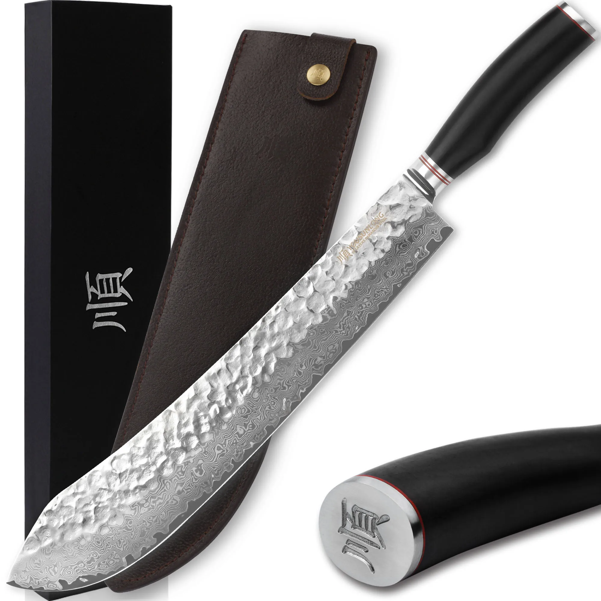 

YOUSUNLONG Breaking Knife -14'' (355mm) Extra Long Blade - Super Bull Nose Butcher Knife - Japanese Damascus High Carbon Stainle