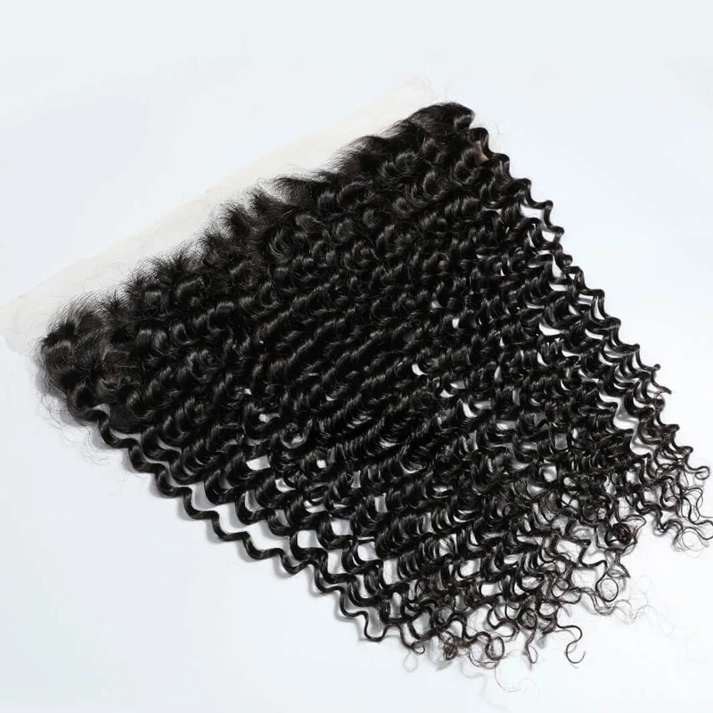 Deep Wave 13x4 Lace Human Hair Frontal Transparent Swiss Lace Natural Color 150% Density Unprocessed Brazilian Virgin Hair 20In