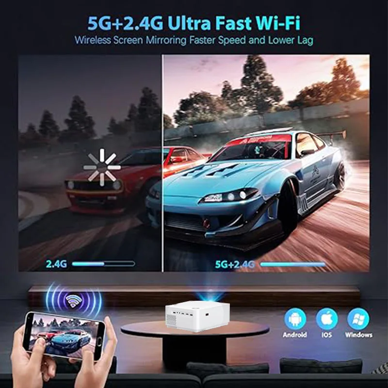 D5 풀 HD 1080P LED 프로젝터 3000:1 대비율 30000H 수명 350 루멘 WiFi 블루투스 키스톤 보정 홈시어터