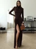 Mozision Turtleneck Thigh High Split Sexy Maxi Dress For Women Fashion Long Sleeve Draped Bandage Bodycon Club Long Dress 3