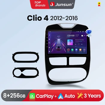 Radio de coche Junsun con CarPlay inalámbrico y Android Auto para Renault Clio 4 2012-2017, estéreo multimedia 2 DIN con ventilador de refrigeración integrado, navegación GPS, SWC, Bluetooth, FM, RDS, DSP, pantalla IPS, sistemas inteligentes para coche, 4G, WiFi, 8 núcleos 1