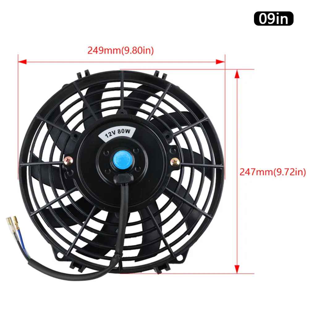 Electric fan car fan universal 7/9/10/12 Inch 12V 80W 2100RPM car air conditioning electronic radiator cooling fan blade electric cool mounting kit