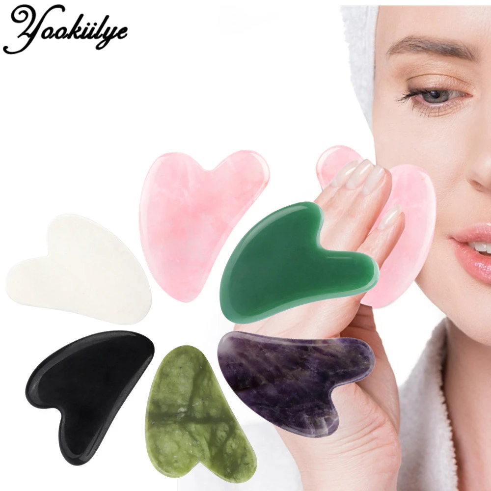 1pc Natural Jade Gua Sha Board Scraper Facial Massage Rose Quartz Jade