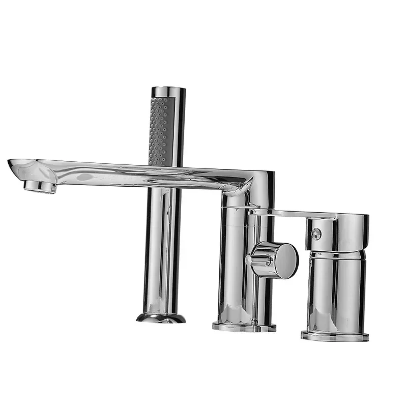 3-Hole Bathtub Faucet in Gold/Black/Chrome Widespread Basin Mixer with Hand Shower Head Hot & Cold Control Bathroom Faucet 6