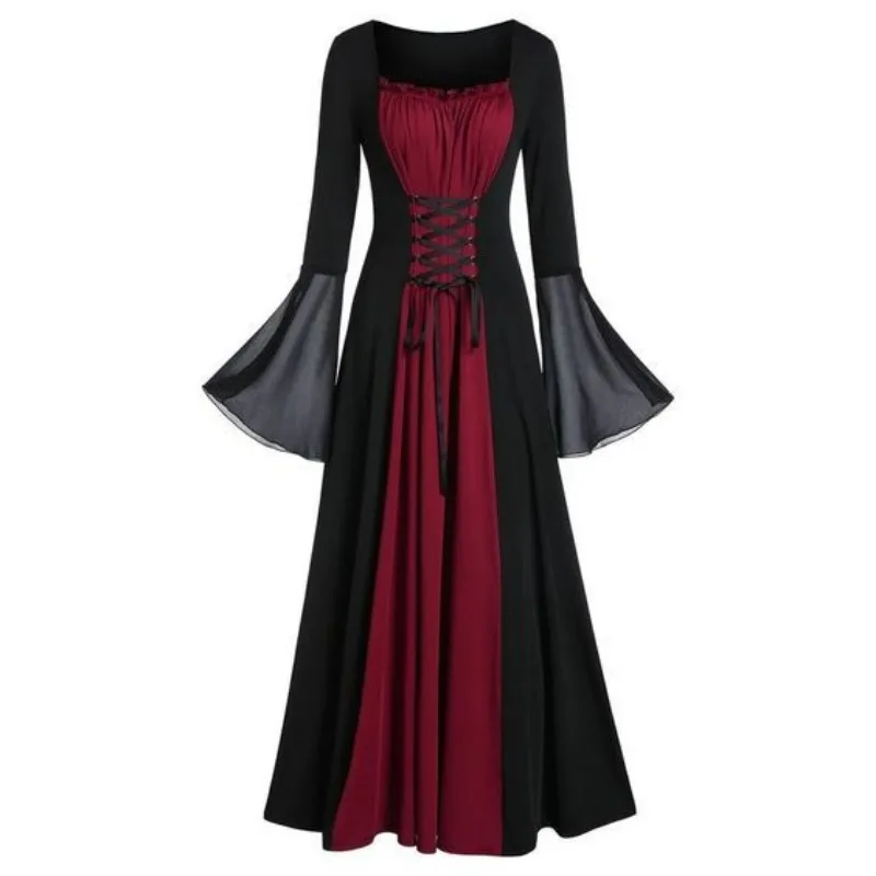

2024 Autumn Winter New Women's Clothing Punk Lace-up Loose Bell Sleeve Large Swing Dress