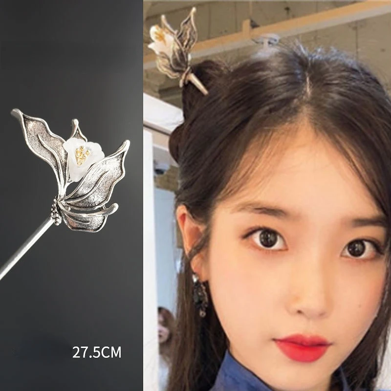 New Korean Fashion Hairpin for Women “Hotel Deluna”IU Celebrity Hair long antique hair accessories modern daily girl Hair sticks antique green botanical flower rose botanical garden apron long apron barber uniform