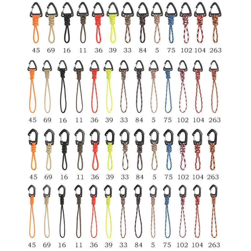 1PC Outdoor Paracord Keychain Lanyard Braided Nylon Lanyard Metal Triangle Buckle High Strength Parachute Cord Carabiner