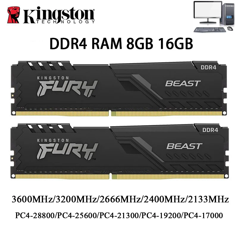 Kingston-memória Ram do Desktop 32gb 16gb 8gb 3600 3200 2666 2400 Mhz Dimm 1.2v Pc421300 25600 28800