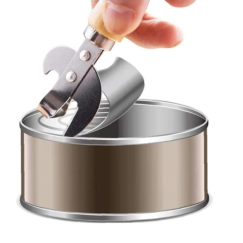 Description Picture 5 of item100Pcs Can Opener Manual Can Opener Lid Remover Utensil Stainless Steel Multifunctional Kitchen Accessories With Wooden Handle