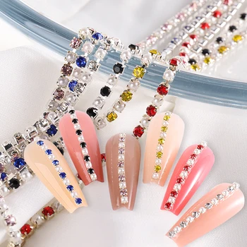 Colorful-Pearl-Claw-Nails-Rhinestones-Chain-3D-Shiny-Diamond-Charms-Decoration-Silver-Base-Kawaii-Metal-Parts jpg